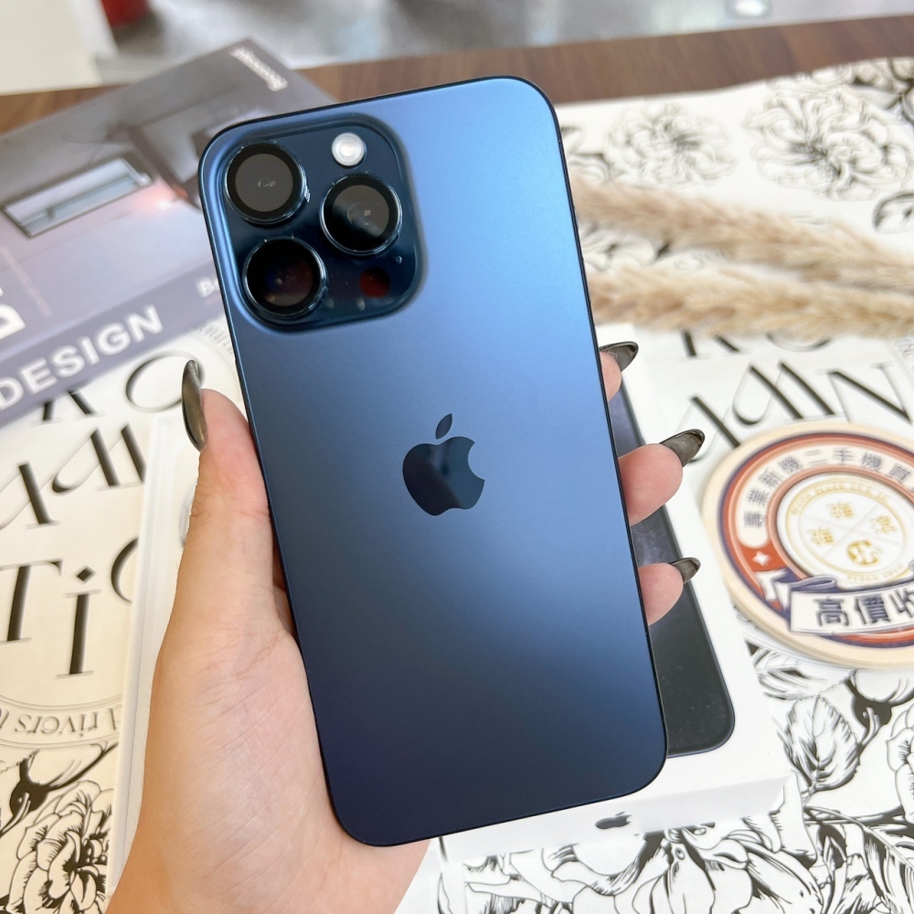 「365天原廠保固」(鹽行）二手 iPhone 15promax 256G 藍 (已過保) #44828