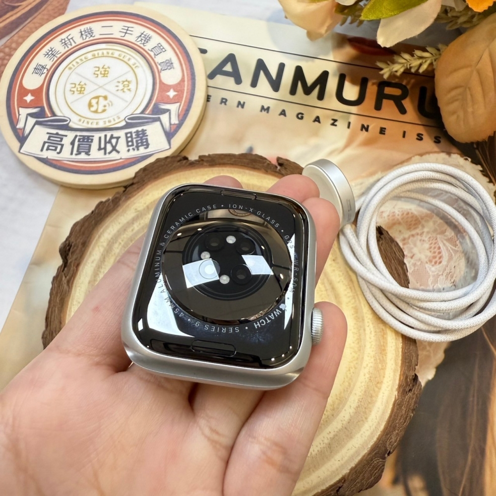 「店保30天」 二手Apple Watch 9 - 45mm 64G  銀色 (已過保) #DLQ17